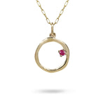 15MM ORGANIC CIRCLE WITH RUBY IN YELLOW GOLD - NECKLACES