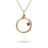15MM ORGANIC CIRCLE WITH RUBY IN YELLOW GOLD - NECKLACES