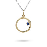 15MM ORGANIC CIRCLE WITH BLUE SAPPHIRE IN YELLOW GOLD WITH STERLING SILVER CHAIN - NECKLACES