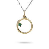 15MM ORGANIC CIRCLE WITH EMERALD IN 14K YELLOW GOLD - NECKLACES