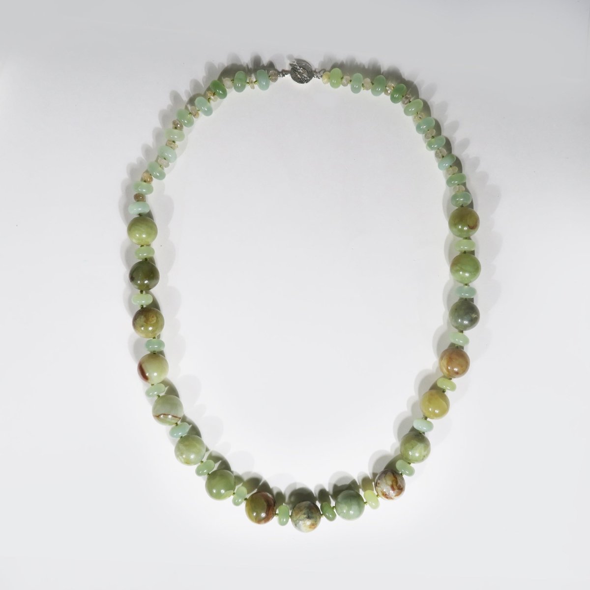 GREEN AGATE ROUND AND RHODELLE NECKLACE - NECKLACES