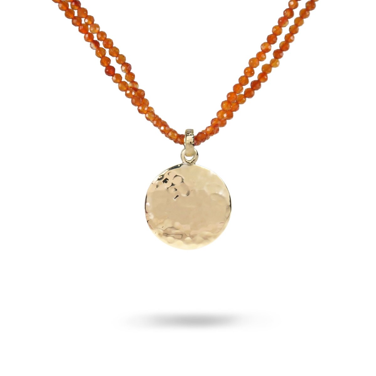 HAMMERED DISC ON DOUBLE SRAND OF CARNELIAN - NECKLACES