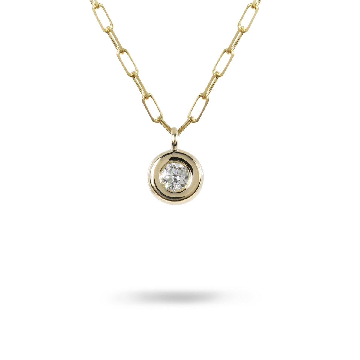 HEAVY ROUND BEZEL PENDANT WITH DIAMOND IN 14K YELLOW GOLD - 