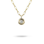 HEAVY ROUND BEZEL PENDANT WITH DIAMOND IN 14K YELLOW GOLD - 