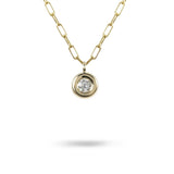 HEAVY ROUND BEZEL PENDANT WITH DIAMOND IN 14K YELLOW GOLD - 