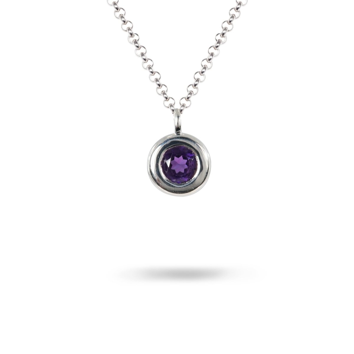 HEAVY ROUND BEZEL PENDANT WITH AMETHYST IN STERLING SILVER - 