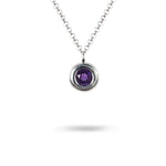 HEAVY ROUND BEZEL PENDANT WITH AMETHYST IN STERLING SILVER - 
