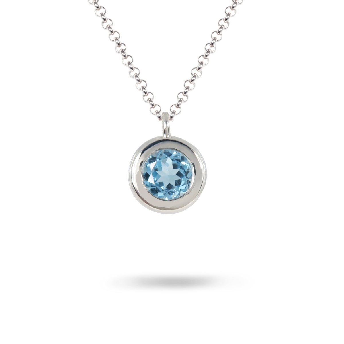 HEAVY ROUND BEZEL PENDANT WITH BLUE TOPAZ IN STERLING SILVER - 
