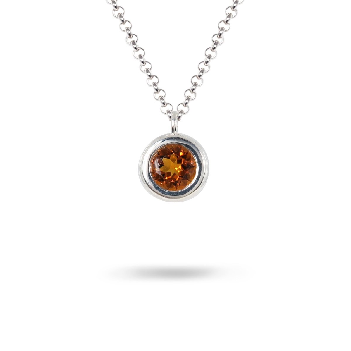 HEAVY ROUND BEZEL PENDANT WITH CITRINE IN STERLING SILVER - 