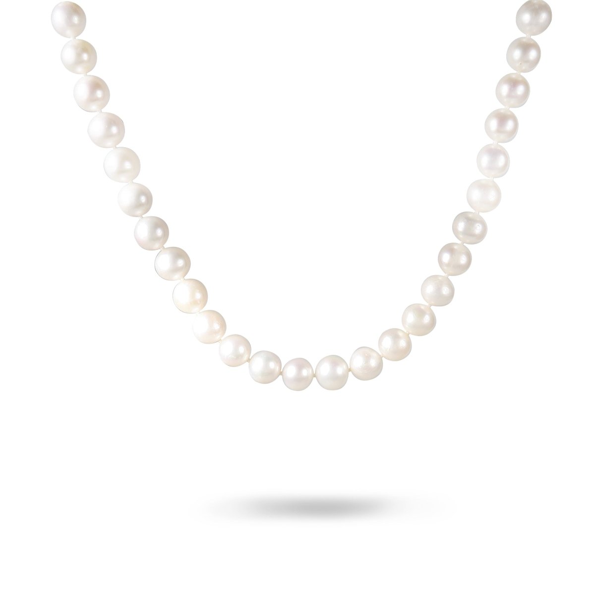 WHITE FRESHWATER PEARL NECKLACE WITH 14K YELLOW GOLD ROPE TOGGLE CLASP -