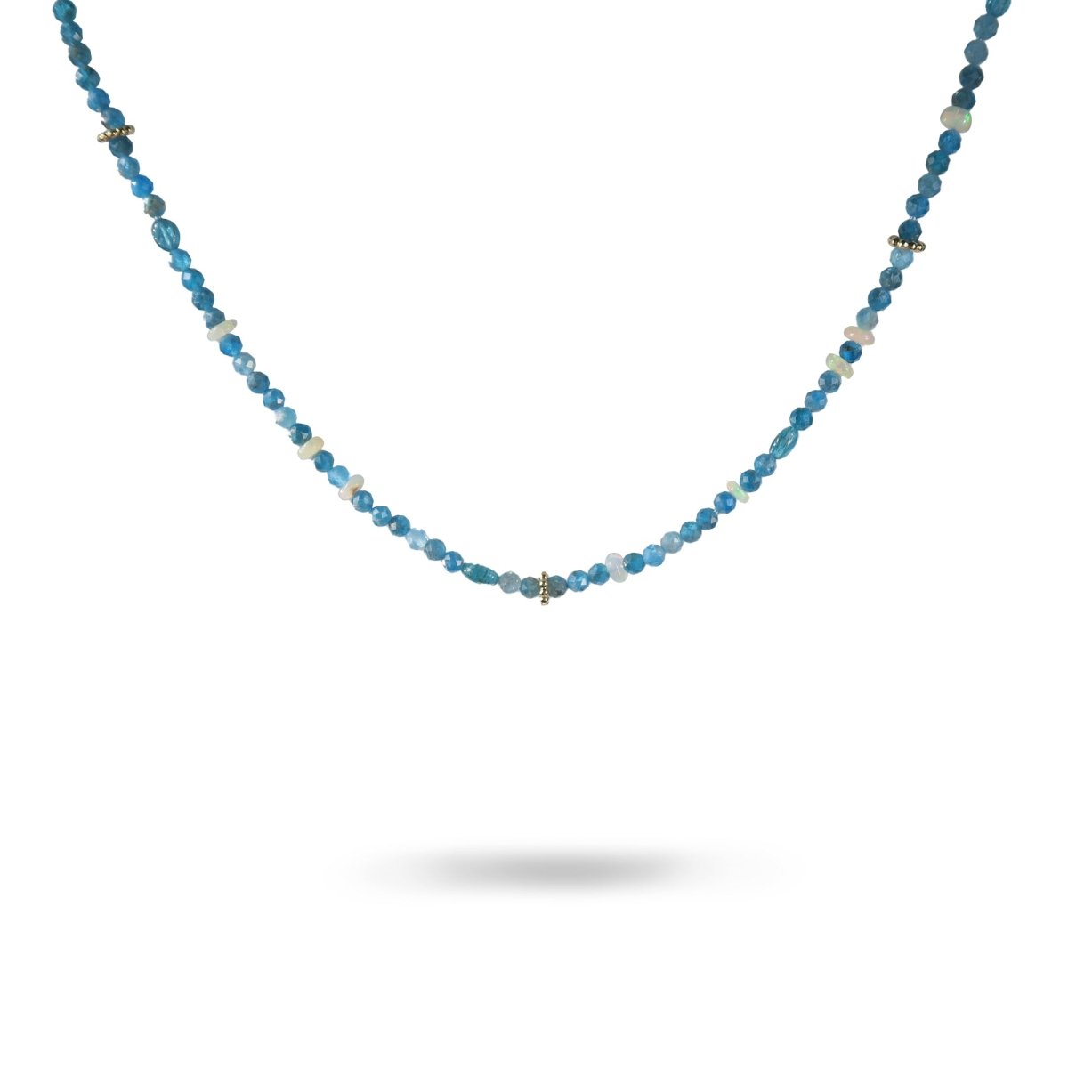 BLUE APATITE & OPAL BEAD NECKLACE IN 14K YELLOW GOLD -