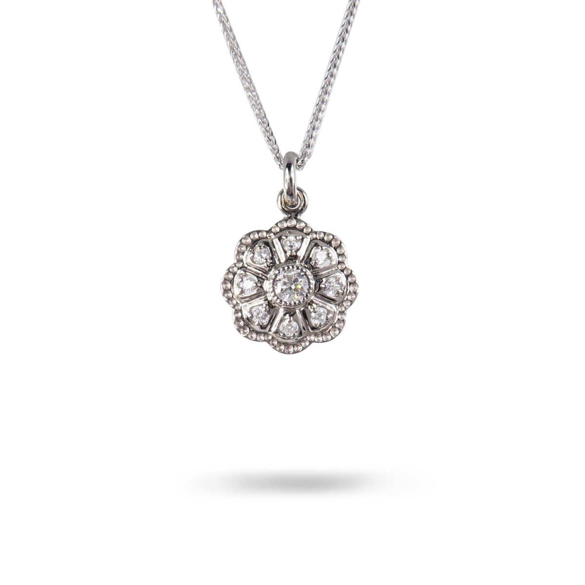 ROSE WINDOW DIAMOND NECKLACE IN 14K WHITE GOLD - NECKLACES