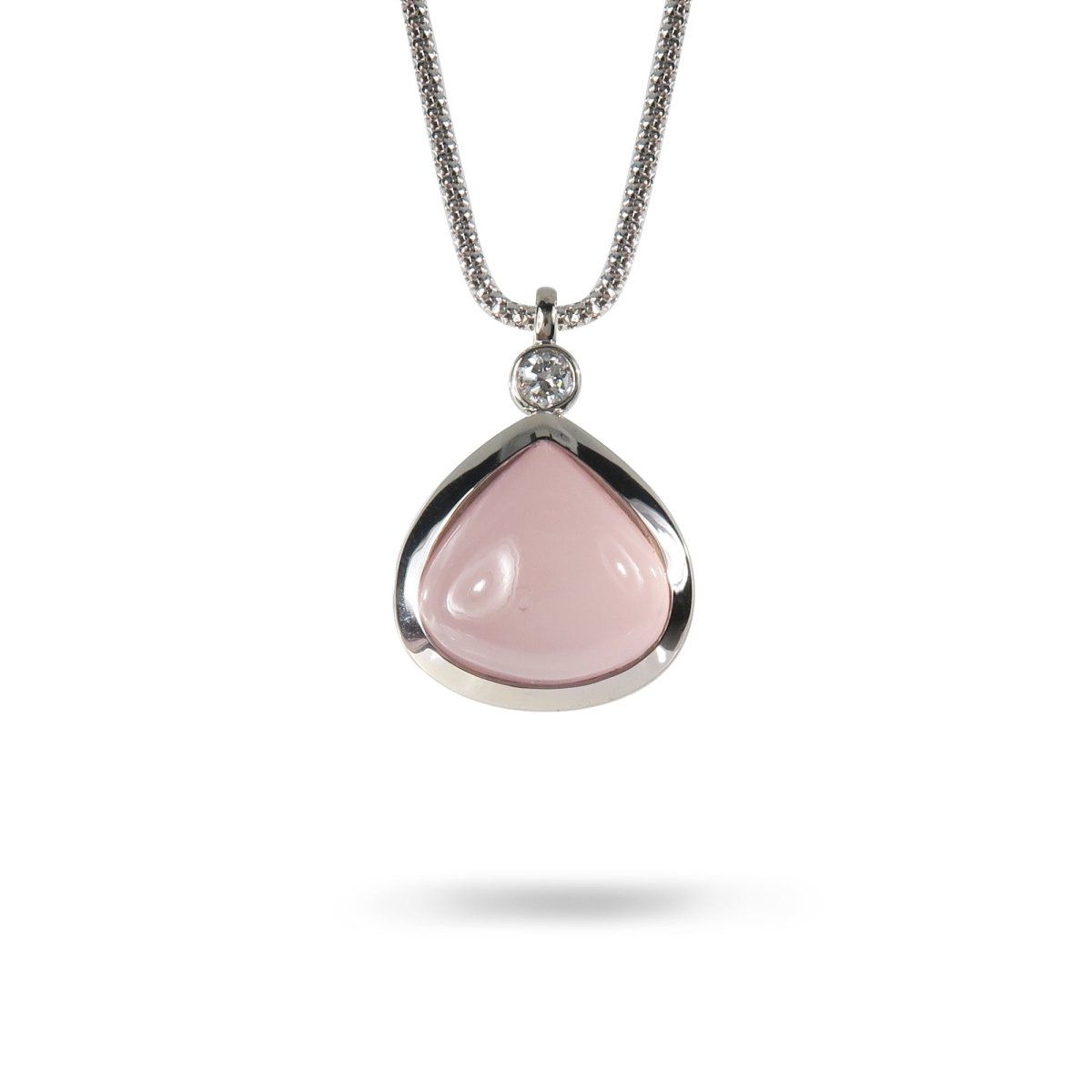 PEAR ROSE QUARTZ NECKLACE IN 14K WHITE GOLD - NECKLACES