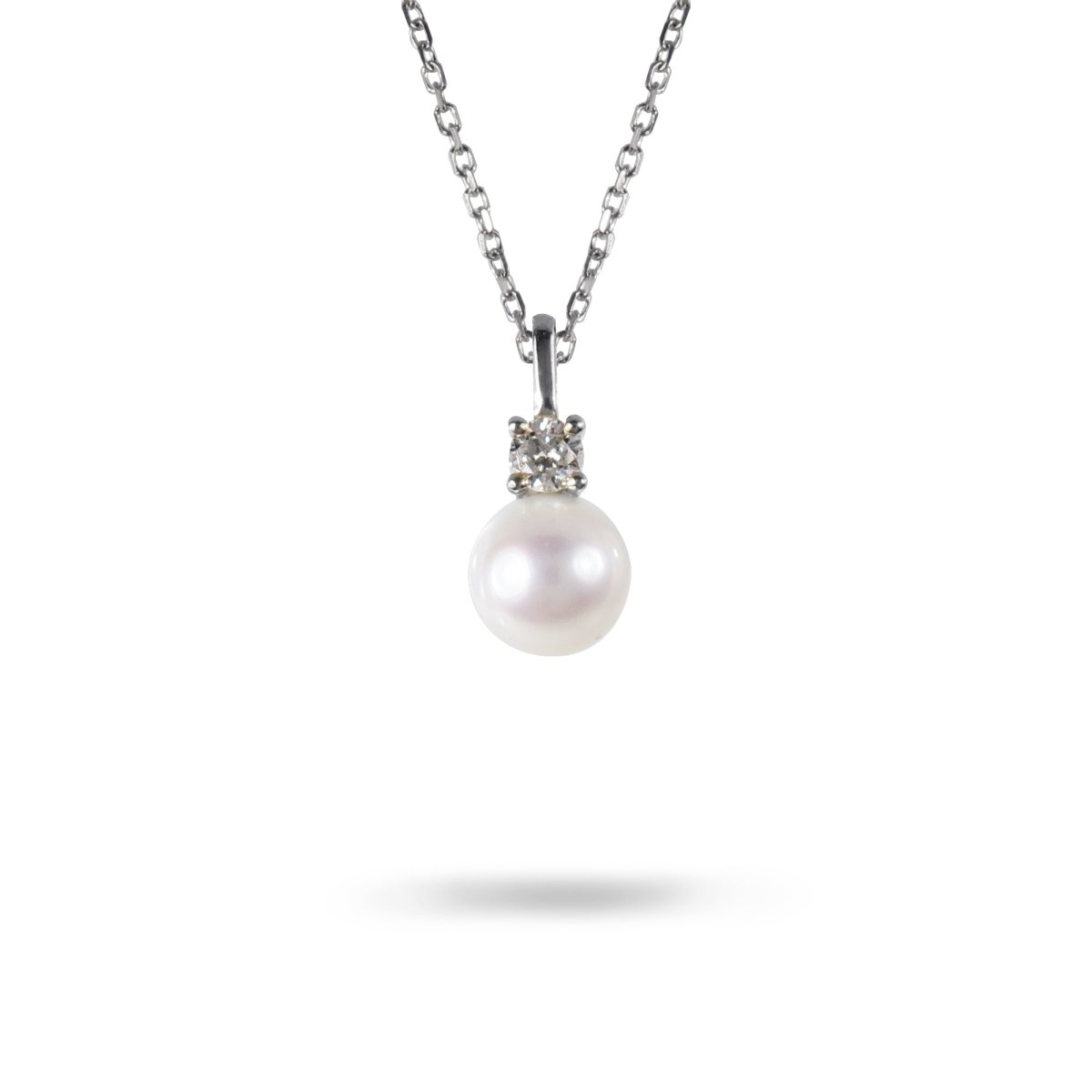 FRESH WATER PEARL WITH DIAMOND DROP NECKLACE IN 14K WHITE GOLD - NECKLACES