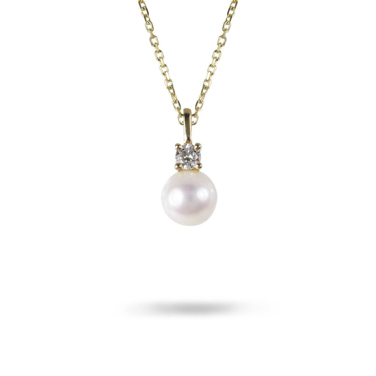 FRESH WATER PEARL WITH DIAMOND DROP NECKLACE IN 14K YELLOW GOLD - NECKLACES