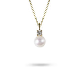 FRESH WATER PEARL WITH DIAMOND DROP NECKLACE IN 14K YELLOW GOLD