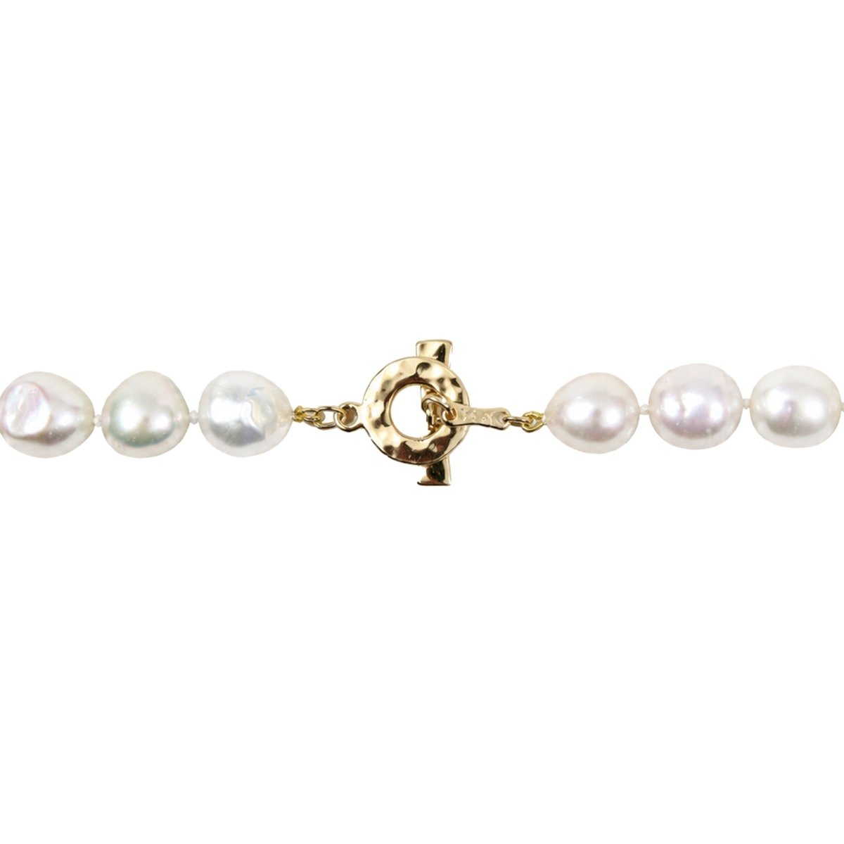 FRESH WATER BAROQUE PEARL WITH HAMMERED TOGGLE CLASP - NECKLACES
