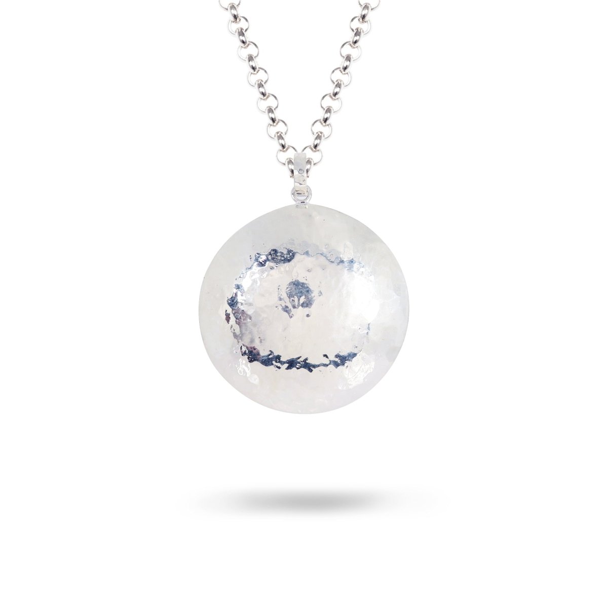 HAMMERED DISC LARGE SILVER PENDANT ON ROLO CHAIN - NECKLACES