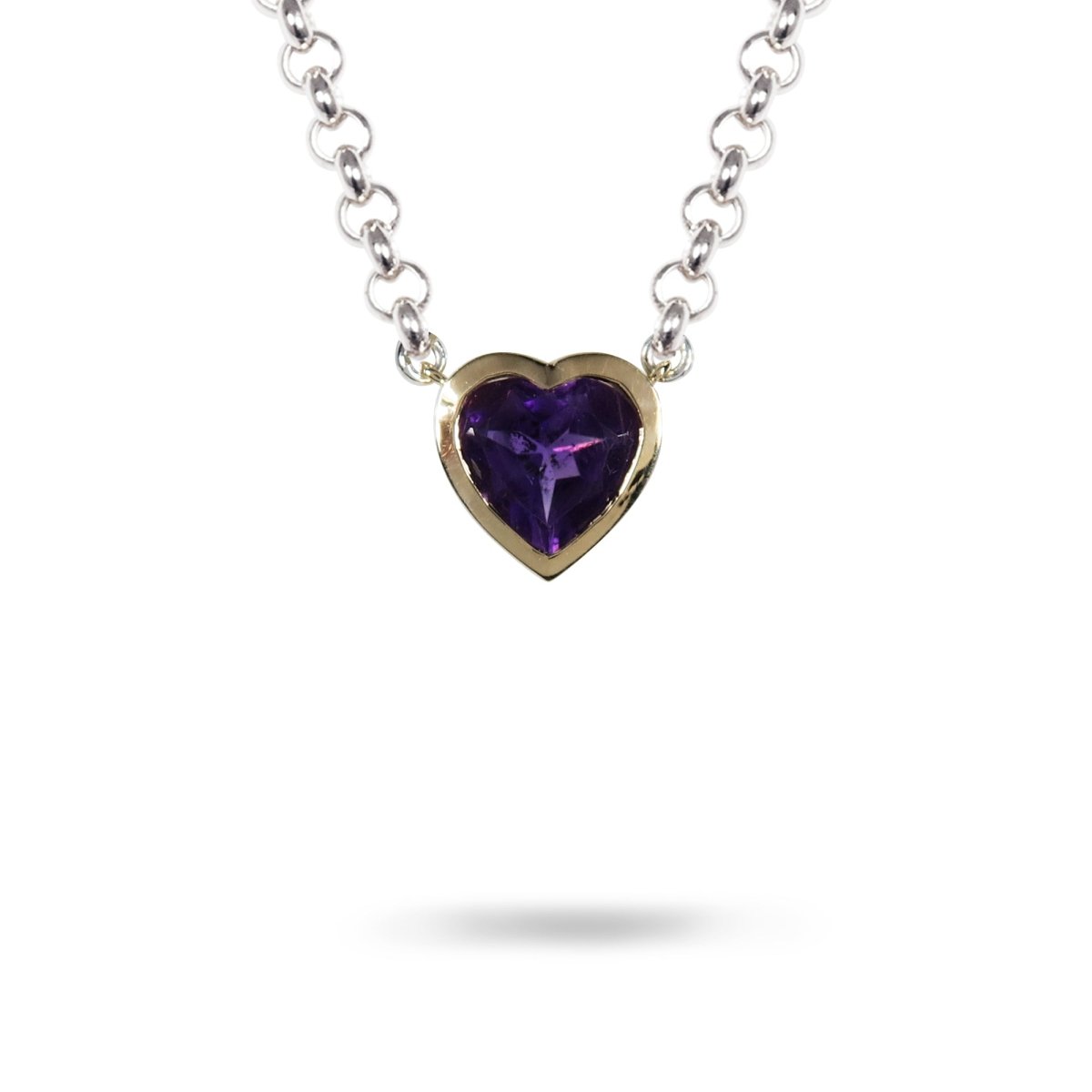 AMETHYST HEART PENDANT IN YELLOW GOLD - NECKLACES