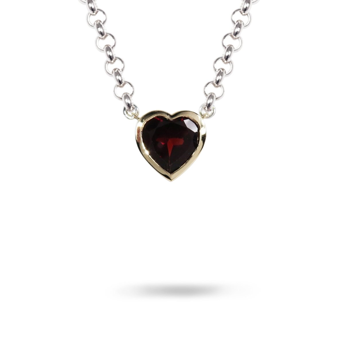 GARNET HEART PENDANT IN YELLOW GOLD - NECKLACES
