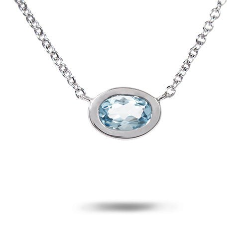 FLOATING OVAL AQUAMARINE PENDANT IN WHITE GOLD - NECKLACES