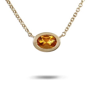 FLOATING OVAL CITRINE PENDANT IN YELLOW GOLD - NECKLACES