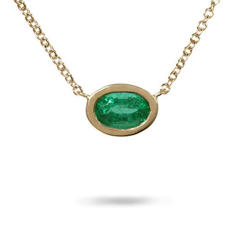 FLOATING OVAL EMERALD PENDANT IN YELLOW GOLD - NECKLACES