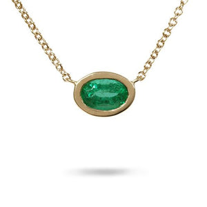 FLOATING OVAL EMERALD PENDANT IN YELLOW GOLD - NECKLACES