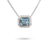 AQUAMARINE & DIAMOND HALO PENDANT - NECKLACES