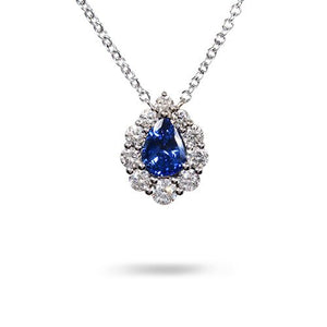 GRADUATED HALO PENDANT IN SAPPHIRE & DIAMONDS - NECKLACES