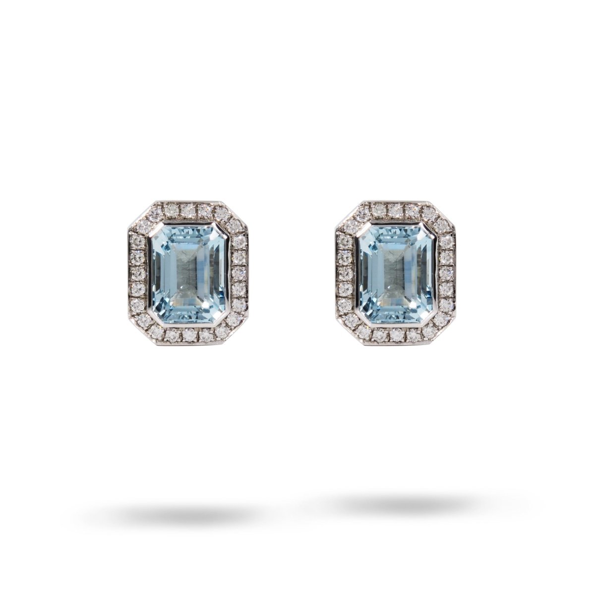 AQUAMARINE & DIAMOND HALO STUD EARRINGS - EARRINGS