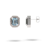 AQUAMARINE & DIAMOND HALO STUD EARRINGS - EARRINGS