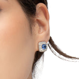 DOUBLE HALO BLUE SAPPHIRE STUD EARRINGS - EARRINGS
