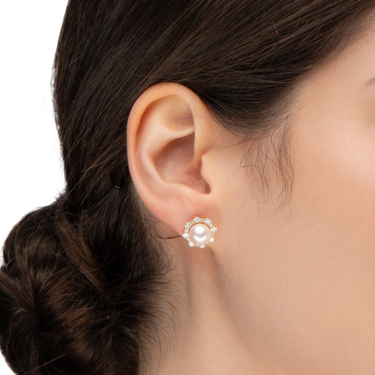FRESH WATER PEARL HALO STUD IN YELLOW GOLD - 