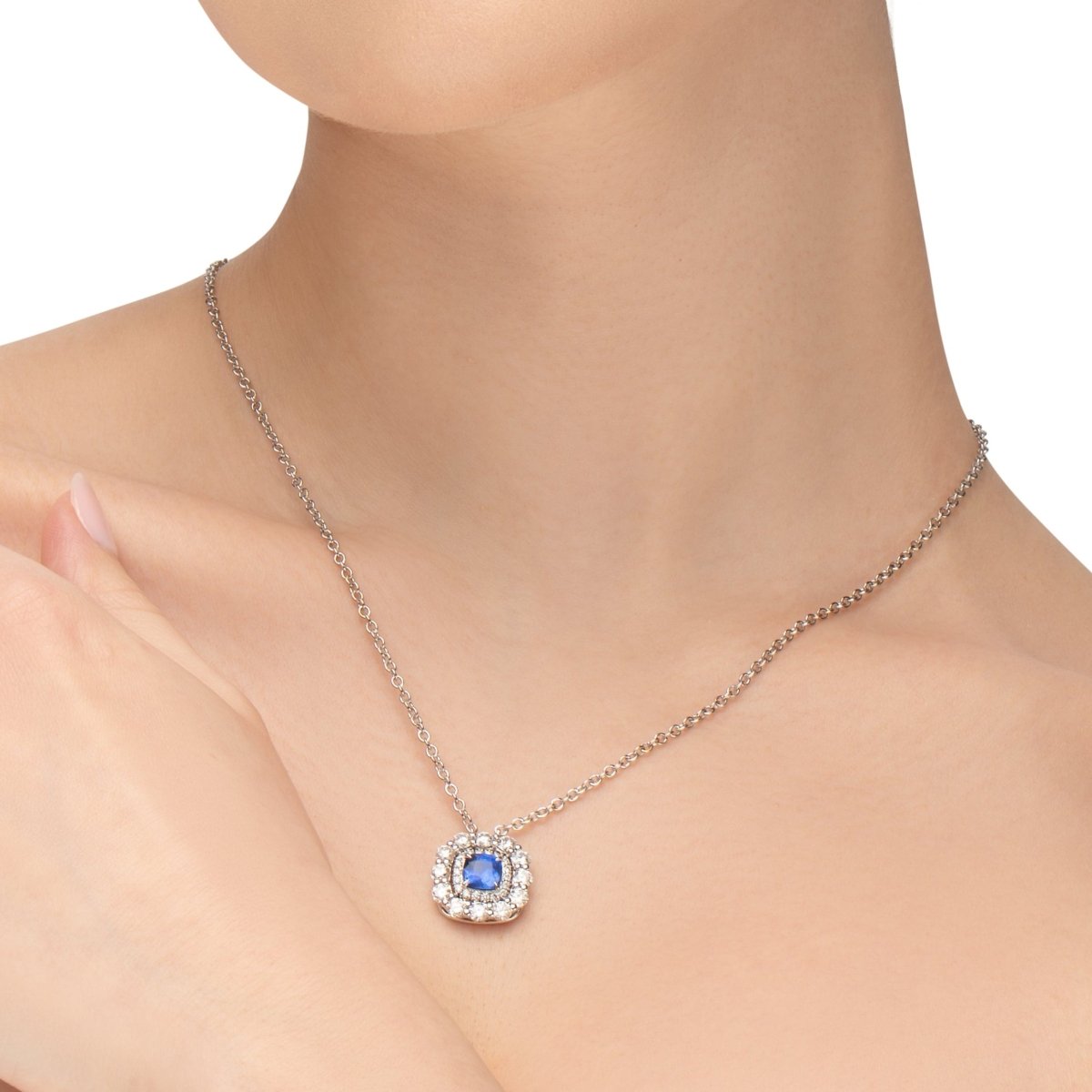 CUSHION COUNTESS BLUE SAPPHIRE PENDANT IN WHITE GOLD - NECKLACES