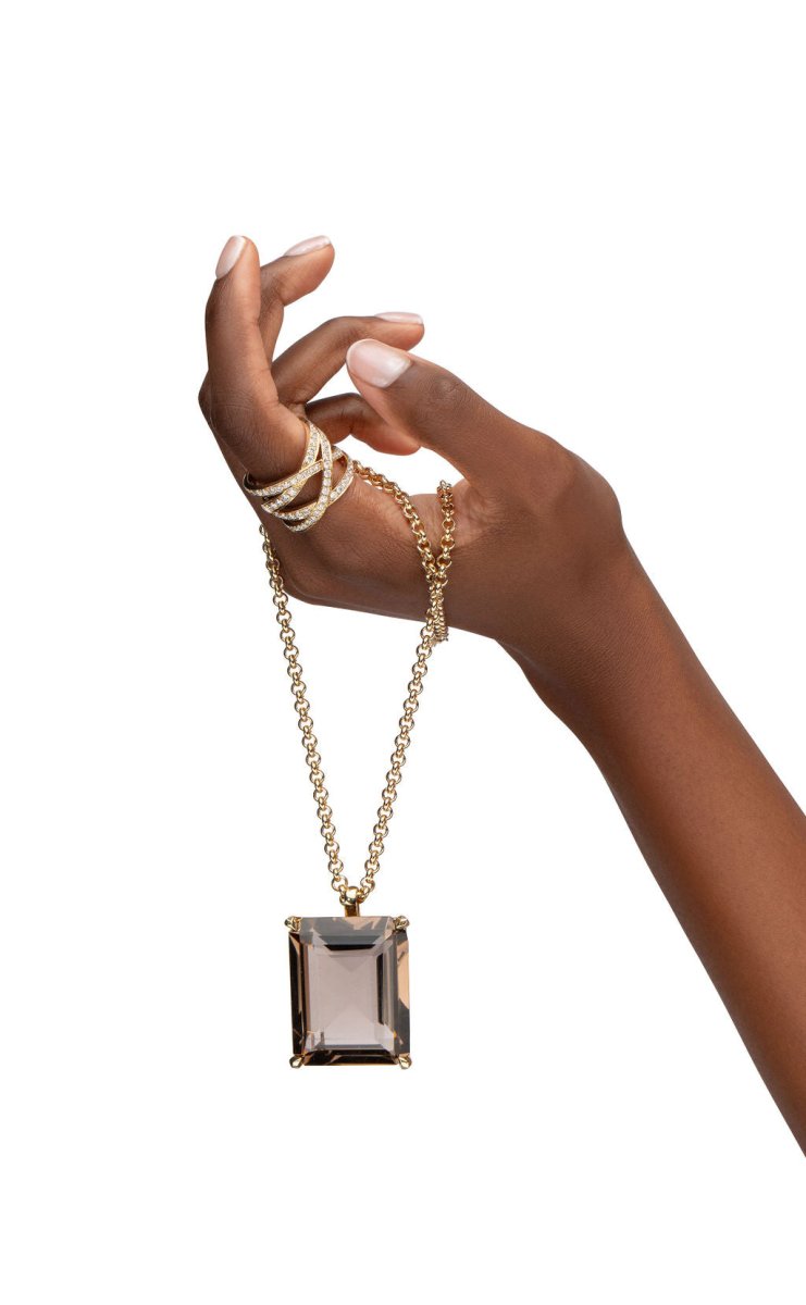 SMOKY QUARTZ NECKLACE IN YELLOW GOLD - 