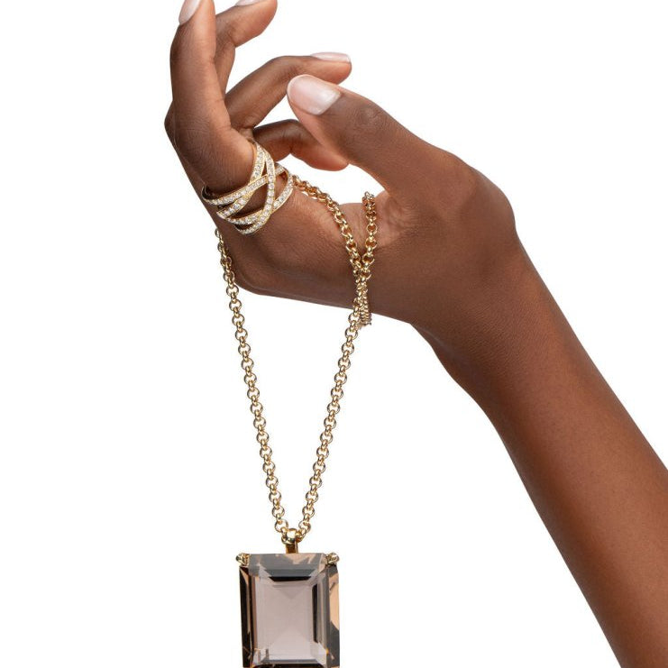 SMOKY QUARTZ NECKLACE IN YELLOW GOLD - 