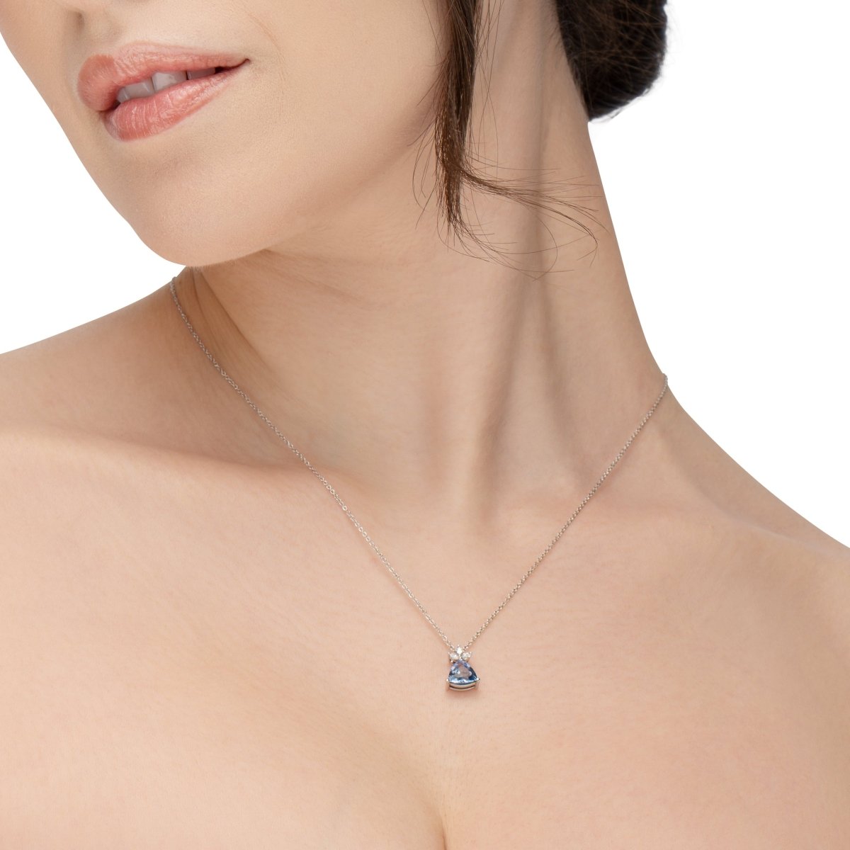 TRILLION BOW NECKLACE WITH BLUE SAPPHIRE IN 14K WHITE GOLD - NECKLACES