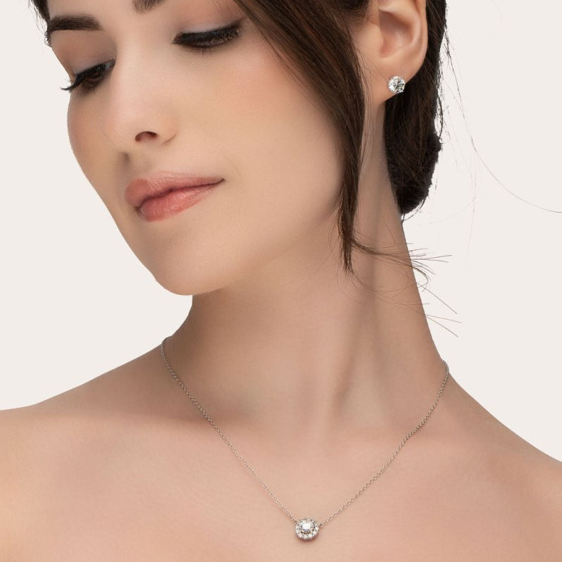 DIAMOND HALO PENDANT IN 14 KARAT WHITE GOLD - NECKLACES