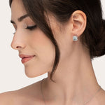 AQUAMARINE & DIAMOND HALO STUD EARRINGS - EARRINGS