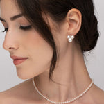 TRIPLE FRESH WATER PEARL STUDS WITH DIAMONDS IN WHITE GOLD - Earrings