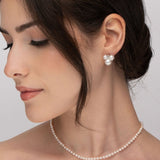 TRIPLE FRESH WATER PEARL STUDS WITH DIAMONDS IN WHITE GOLD - Earrings
