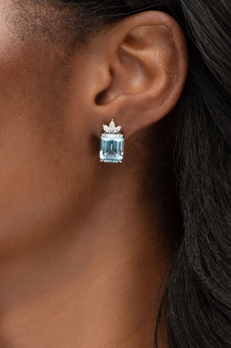 BOW EARRINGS WITH BLUE TOPAZ & DIAMONDS - EARRINGS