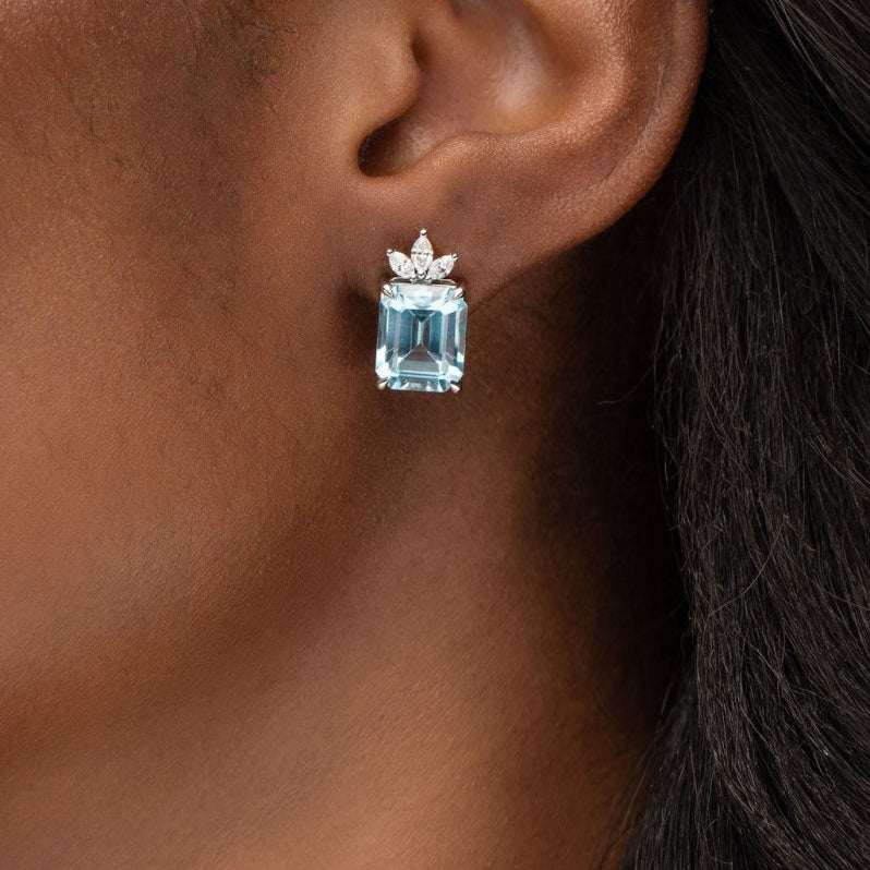 BOW EARRINGS WITH BLUE TOPAZ & DIAMONDS - EARRINGS