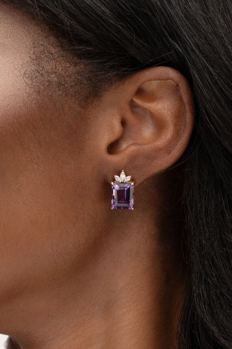 AMETHYST AND DIAMOND BOW EARRINGS - EARRINGS