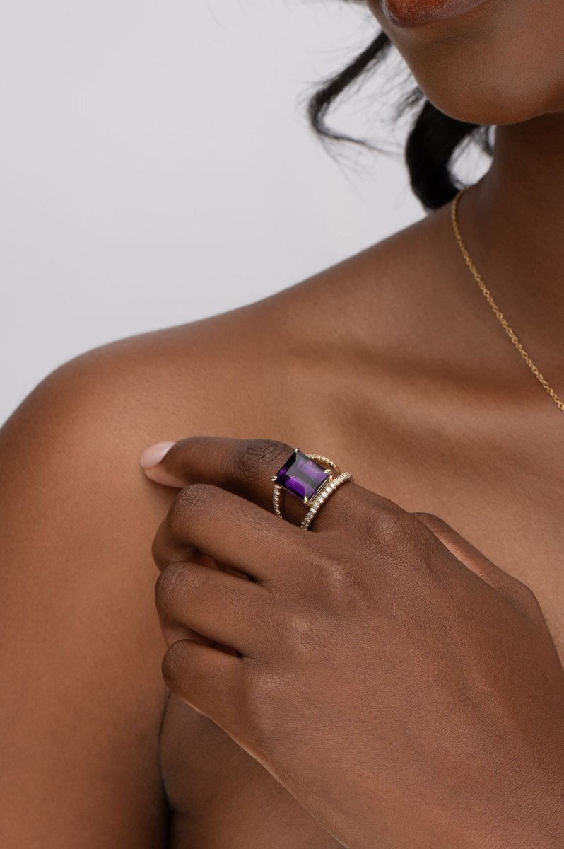 COVET AMETHYST WITH DIAMOND RING IN YELLOW GOLD - ALL RINGS