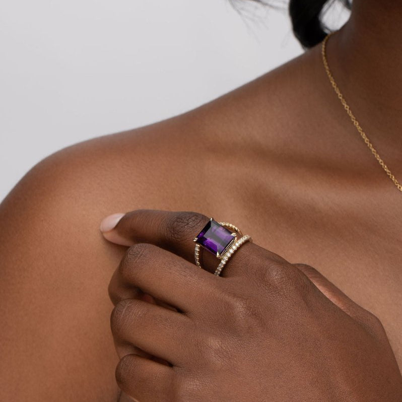 COVET AMETHYST WITH DIAMOND RING IN YELLOW GOLD - ALL RINGS