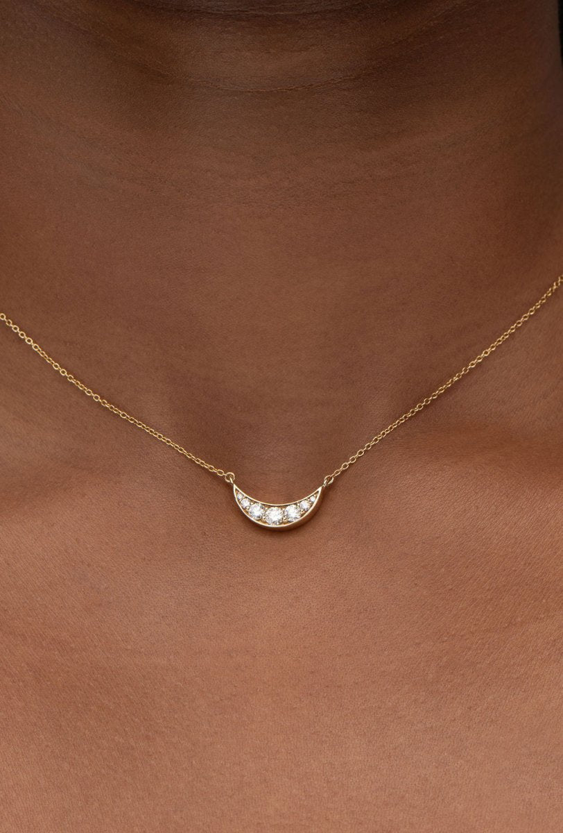 RISING CRESCENT DIAMOND PENDANT IN 14 KARAT GOLD - NECKLACES