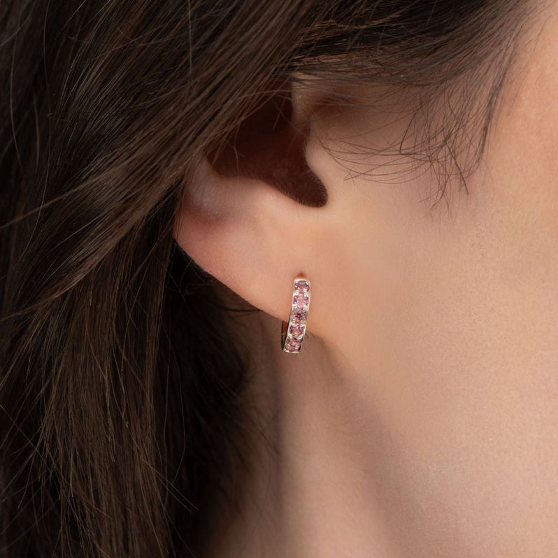 PINK TOURMALINE HUGGIE EARRINGS IN STERLING SILVER - EARRINGS