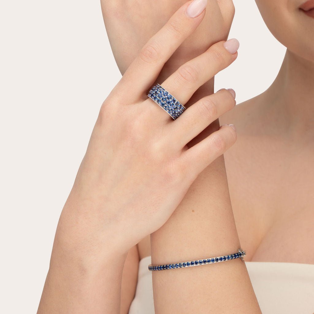 TRIPLE PAVE BLUE SAPPHIRE BAND - ALL RINGS